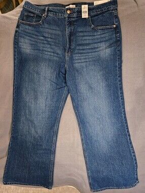NWT-LOFT The Wide Leg Jeans High Rise Regular Size 34 Dark Wash